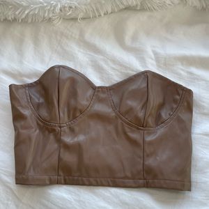 Brown Leather Bustier Top